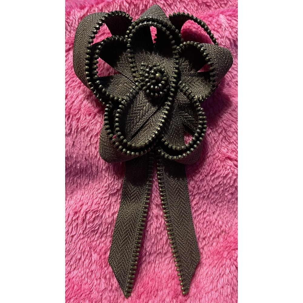 Zipper Rosette Brown Brooch Lapel Pin Handmade Unisex Unusual Steampunk Fantasy